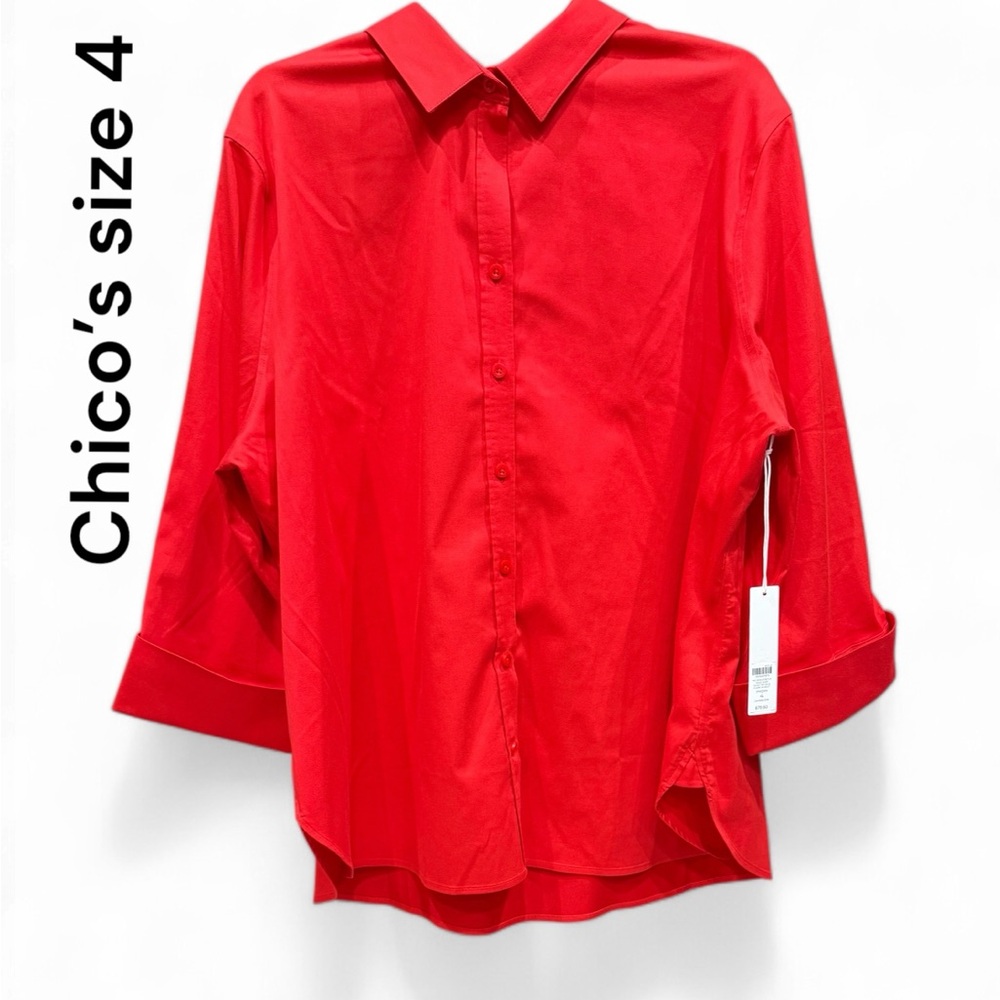 CHICO’S No Iron Stretch ¾ Sleeve Orange Shirt Chico’s Size 4XXL 20/22 NWT